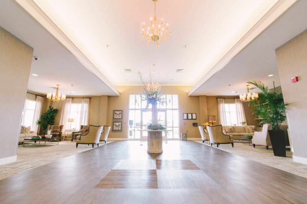 The lobby at a skilled nursing facility